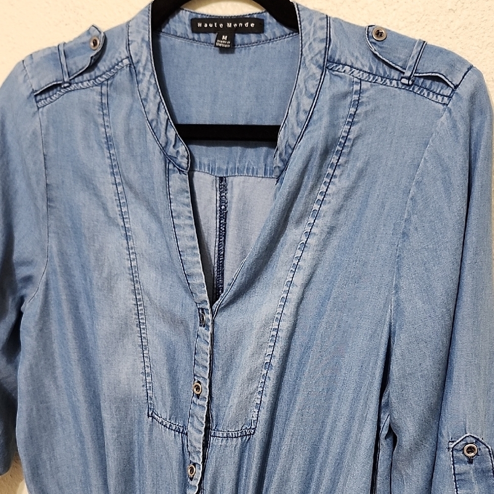 Haute Monde Blue Cuffed Sleeve Tunic Jumpsuit - Picture 5 of 10